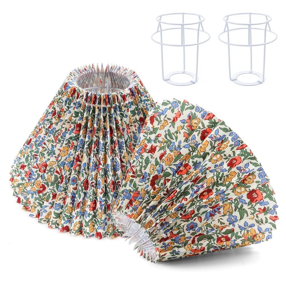 2pcs Pleated Lamp Shade, Modern Floral Barrel Lampshade Replacement